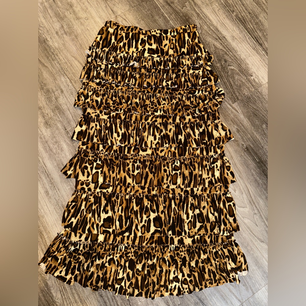 New Sample Leopard Animal Print Ruffle Layered Skirt Small